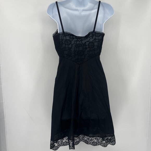 Vintage 90s Vanity Fair Basque Waist Slip Dress Sz S Y2K Black Lace Whimsigoth - Picture 7 of 12